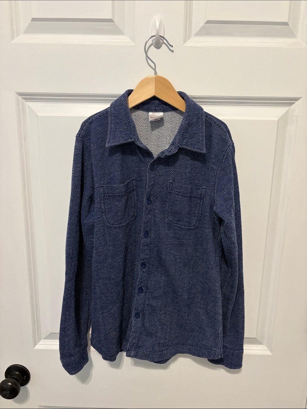 Hanna Andersson Navy Herringbone Long-Sleeve Button-Down Shirt